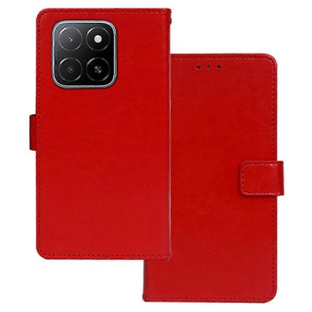 Honor X5b -puhelimen suojakotelo, korttipaikka, jalusta, nahkainen suojakuori, crazy horse -kuvio - punainen (punainen)