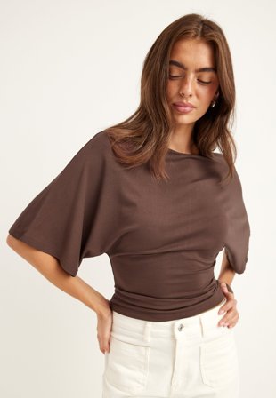 BUBBLEROOM - Wide Sleeve Fitted Tee - Brown