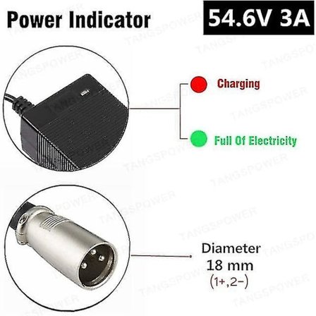54,6v 3a litiumbatteriladdare Elcykelladdare Kompatibel 13s 48v Li-ion batteriladdare-b