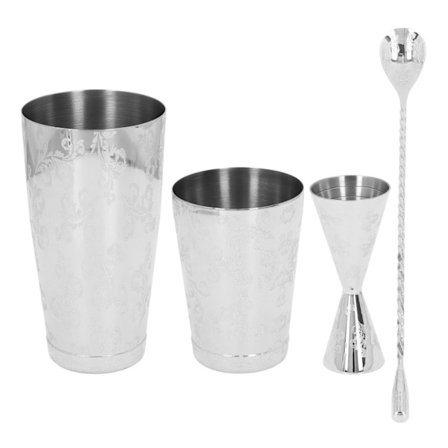Boston Cocktail Shaker Set - Monikäyttöinen 304 ruostumattomasta teräksestä valmistettu vintage-kuvioitu cocktailsiiviläsarja 1