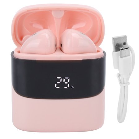 T12 Trådlösa Bluetooth 5.0 Hörlurar med Digital Display Laddningsfodral Rosa