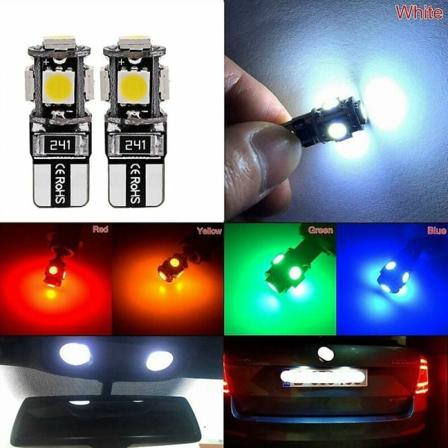20X T10 5050 5SMD Vit Blå Röd Gul Bil Led Show Bredd Dörrljus Läs Parkering Glödlampa W5w 194 Fel Fri DC 12V Glödlampor