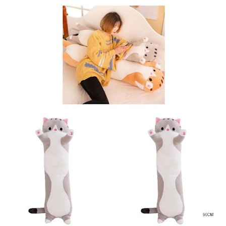 Söt Plysch Katter Docka Mjuk Stoppad Kudde Leksak Present till Barn Flickvän Grå[mo]