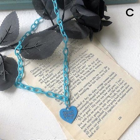 Halsband med bokstavstryck i harts/glänsande hjärta, justerbar längd, halsband, smycken, kärlekshänge, halsband blått