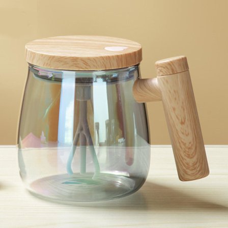 Självomrörande mugg, elektrisk hög borosilikatglasblandningskaffemugg roterande hemmakontorsresestirrande kopp för kaffe/mjölk/proteinpulver