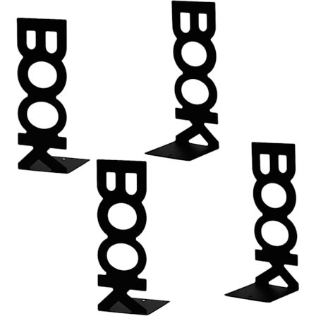 Bokstøtte, 4 Metall Bokstøtter Barn Bokstøtteholder for Hyller Sklisikre Kunst "Bok" Stativ Mapper og Skillevegger Svart