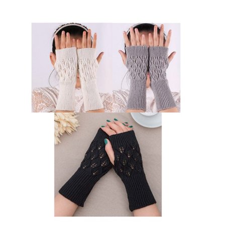 3 par halvfinger akryl uldhandsker strikkede lange handsker A