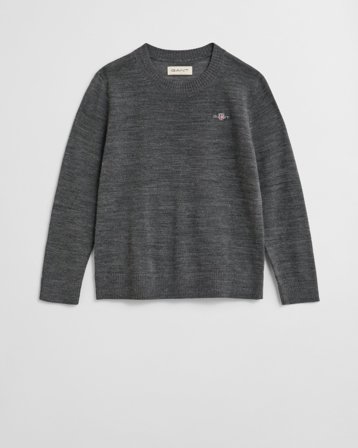 GANT Kinder Rundhalspullover aus extrafeiner Merinowolle (98/104) Grau