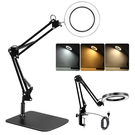 Förstoringsglas Skrivbordslampa, 10X Förstoring, 3 Ljuslägen,svart