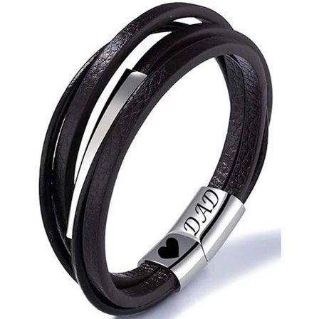 Pappa Läderarmband Graverat Pappa Läderarmband Bangle med Presentask till Pappa Fars Dag Present
