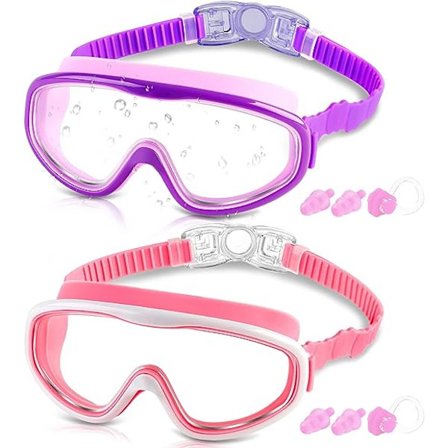 Svømmebriller til børn, 2-pak svømmebriller til børn med næseskjold, vandtætte, anti-dug, vandtætte, egnet til 3-15 år