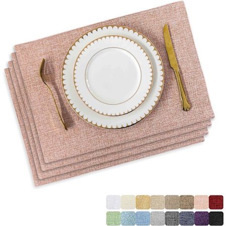 Set med 4 värmetåliga bordsunderlägg i tyg, ljusa linne