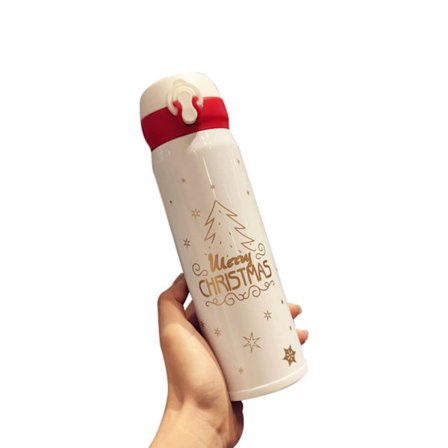 Juletema isolert flaske rustfritt stål vakuumkopp lekkasjesikker låsbar termokopp sprettkopp for varme og kalde drikker kopp (hvit 500ml)