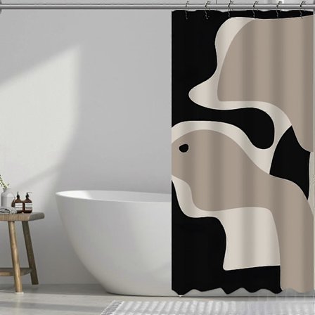 Sort og gråt abstrakt bruseforhæng moderne geometrisk kunst minimalistisk kurve beige bruseforhæng med metalkroge 91x183 cm vandtæt polyester bat