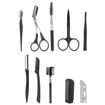 10 stk. Øyenbrynstellsett Øyenbrynssaks Øyenbrynskam Pinsett Øyenbrynshøvelsett