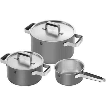 Zwilling Pure grytset 3 delar + 2 lock, rostfritt stål, grå | Matlagning > Kokkärl & Stekpannor > Grytset & Kastrullset | Bagaren och Kocken
