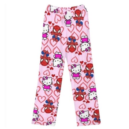 Dam Jultomte Cartoon Fleece Pyjamasbyxor, Flickor Cartoon Cat Print Flanell Sovbyxor (Heltryck) KT Cat Pink KT Cat Pink