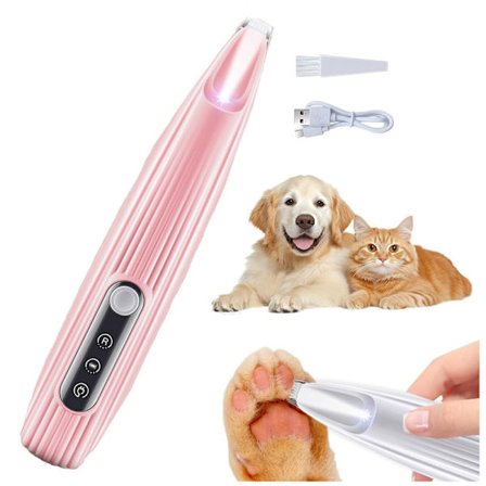 Potetrimmer til hund – Lavt støjniveau, LED-lys, USB-genopladelig klipper til potepleje, pink