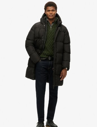 Superdry Hooded Sports Puffer Mid Jkt - Black - S