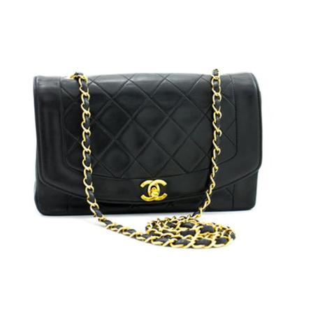 Chanel Vintage, Pre-owned Diana Flap Chain Shoulder Bag Quilted Lambskin Purse Zwart, Dames, Maat:ONE Size,leer