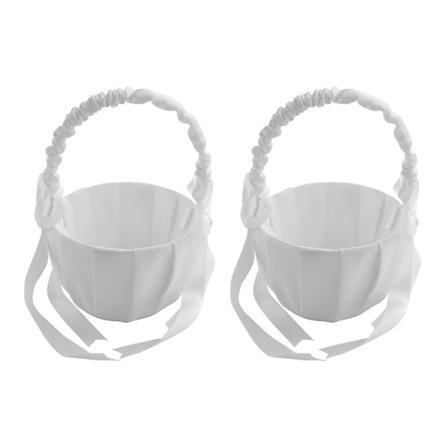 2 stk. Romantiske Hvite Satin Sløyfebånd Perle Blomsterpikekurv Bryllupsseremoni Fest