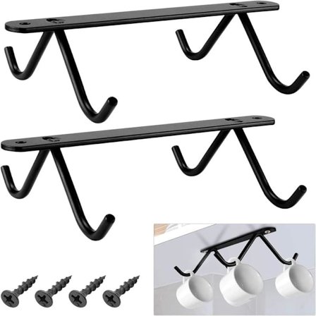 2-pak Muggholdere Under Skab, Muggholder Hylde Metal Mugopbevaring 8 Hængende Kroge Rack til Krus, Kaffekop, Ølkop (med 4 Skruer)-XF17-