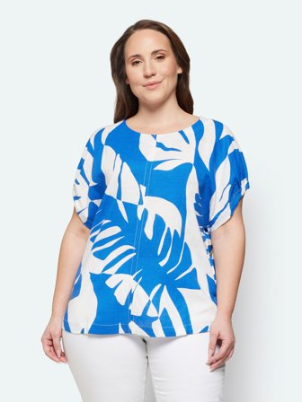 CISO - Hør Bluse - Blå Mix - Mønstret