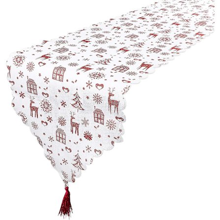 Julebordløbere Hvid Julebord Linjer Med Blomstermønster Dekoration Til Jul