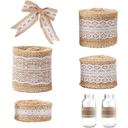 Rullar 2M Jute Spetsband, Jute Rulle Tyg för Bröllop Jul Firande Manuellt Arbetspaket