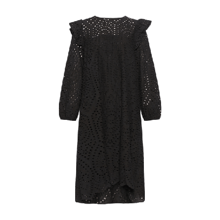 Tiffany Dalia, Long L/s Dress, Cotton - Black Klänningar Dam Svart XS-S