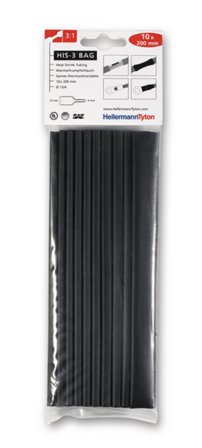 Hellermann Tyton HIS-3 Bag Kutistesukka 200 mm, 3:1, 10 kpl/pakkaus 6/2 mm, Asennustuotteet