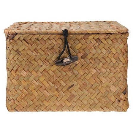 Flettet halmkasse firkantet litterær teboks opbevaringsholder med låg til hjemmet butik (orange stor størrelse)