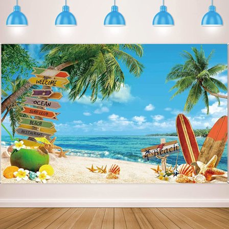 Sommer Strand Baggrund Sommer Hawaiiansk Strand Baggrund Havkyst Surfbræt Portræt Fotografi Baggrund Aloha Luau Fødselsdagsfest Dekorationer Tilbehør