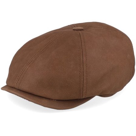 Stetson - Brun flatcap Keps - 6-panel Brown Calf Leather Flatcap @ Hatstore