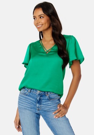 ONLY Jane SS V-Neck Top Simply Green Klær