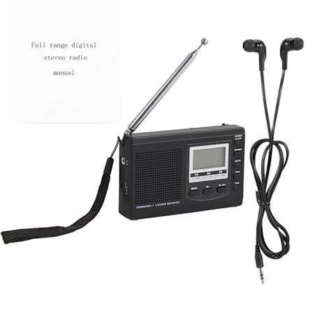 Vbestlife Bærbar Mini FM MW SW Digital Vækkeur Radio Receiver Sort