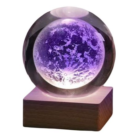 3D Galaxy Krystalkugle USB Natlampe Dekorativ Glødekugle til Voksne Børns Gaver Måne