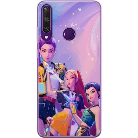Kompatibelt Mobildeksel til Huawei Y6p Futuristiske popdamer i neonfarger med magiske detaljer mot en drømmeaktig galaksebakgrunn