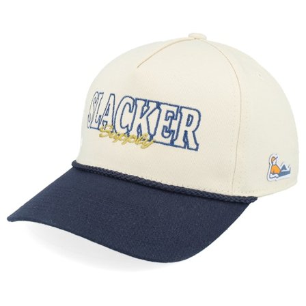 Slacker Supply - Beige adjustable Keps - Slacker Outline Script Rope Stone/Navy A-frame Adjustable @ Hatstore