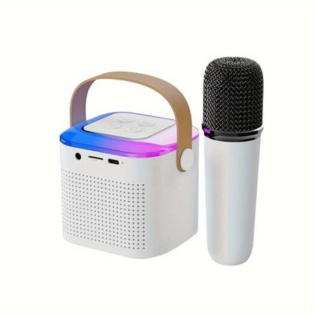 Bärbar KTV-maskin med trådlös mikrofon, LED-lampor, röständring och volymkontroll - perfekt för familjesammankomster och födelsedagspresenter!