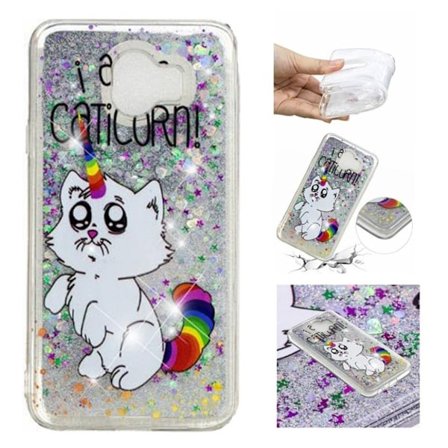 Samsung Galaxy J4 (2018) flytande glitter skal med tryckt mönster - I Am A Caticorn