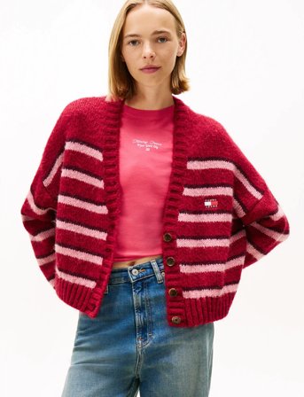 Tommy Jeans Tjw Badge Stripe Fluff Cardi Ext - Red - L