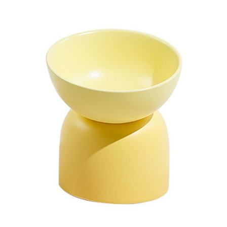 Katt Skål Keramik Hög Fot Sned Mun Dubbel Skål För Att Skydda Livmoderhalskotan Från Att Välta Gul