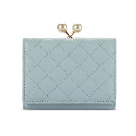 Mode-Pärla Clip Liten Blå Broderad Garn Myntplånbok för Kvinnor