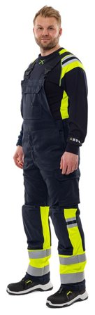 Arbetsbyxor Fristads Herr Flamestat hängslebyxa stretch 2168 ATHF, klass 1, Varsel Gul/Marinblå Arbetskläder