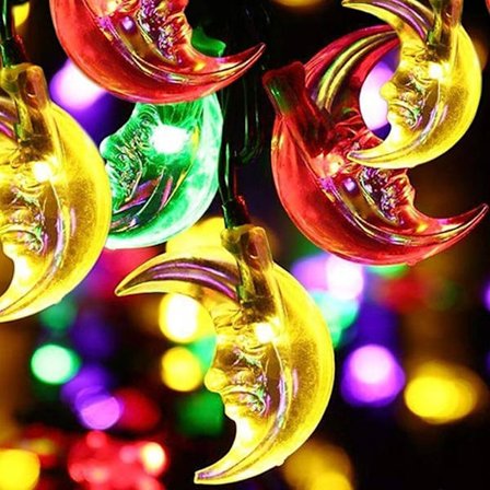 Solcelled Månelys, Måne Fee Lys 6M/30 LED Måne Lysstreng til Haver Hjem Bryllup Julefest Dekoration (Multi)