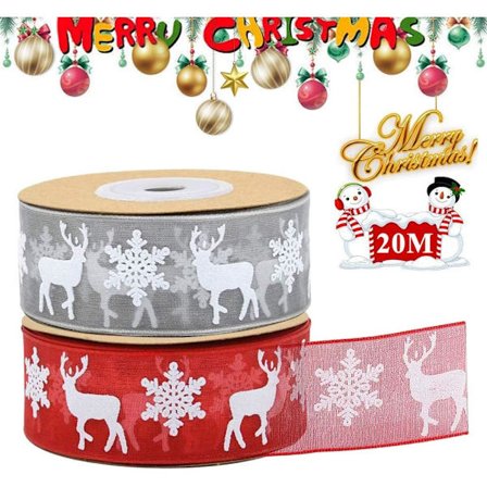 2 ruller juleorganzabånd, dekorativt satinbånd julegavebånd