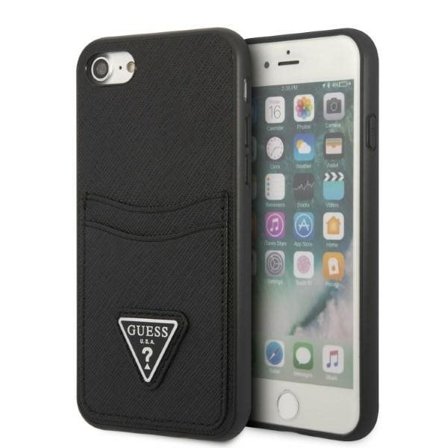 Guess GUHCI8PSATPK iPhone 7/8/SE 2020/SE 2022 hårt fodral svart Saffiano Triangle Logo Cardslot