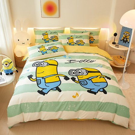 Minions Serie - Bomuldsprintet Dynebetræk Sæt - Grønne Striber