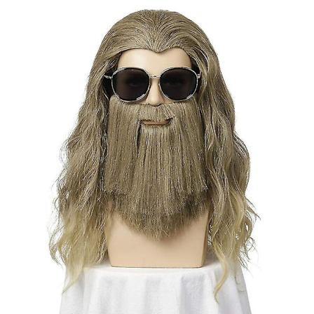 Mænd Lang Krøllet Gyldenbrun Overskægsparyk Halloween Cosplay